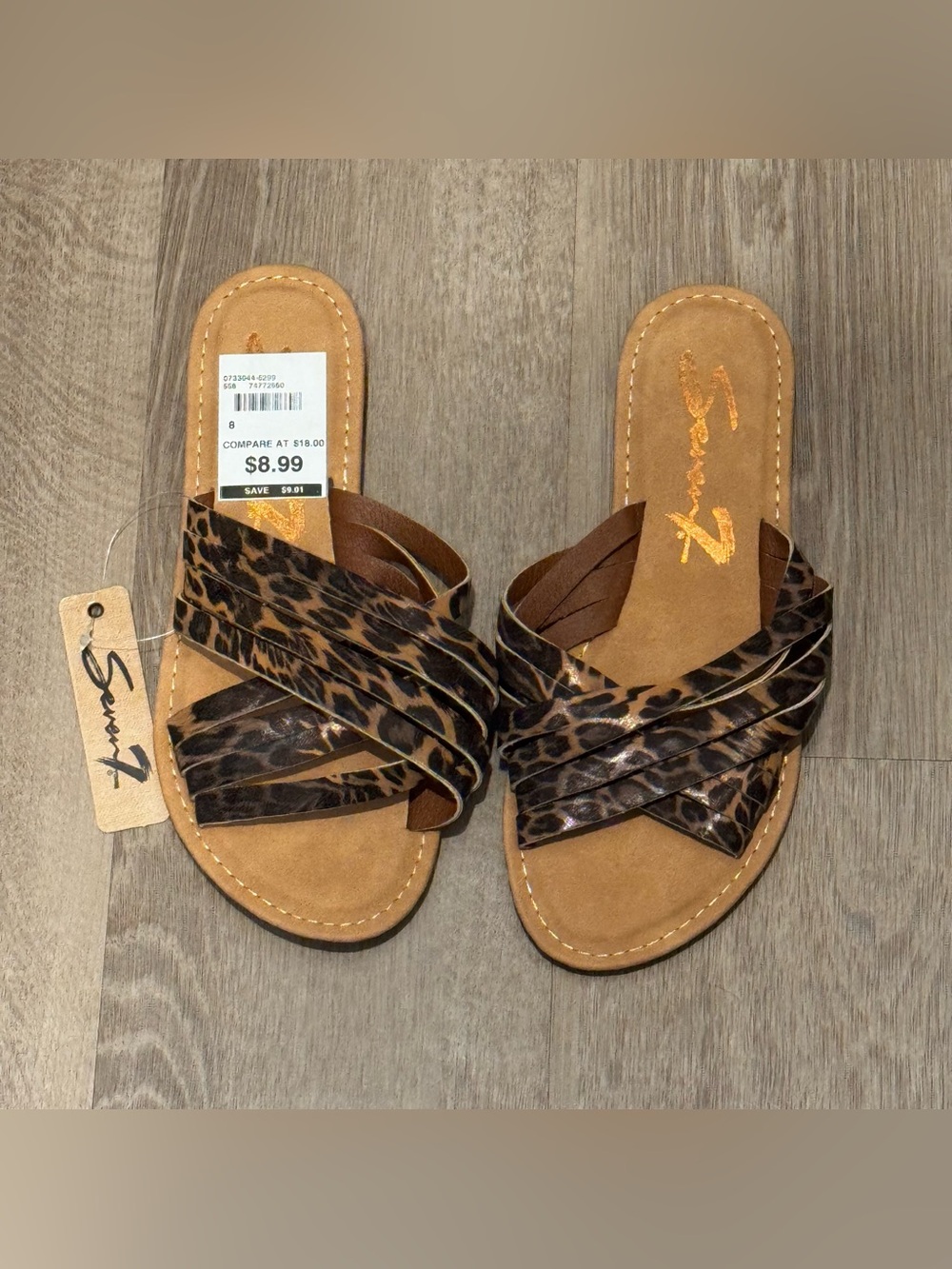 Seven7 Leopard Crisscross Slide Sandals - Brown